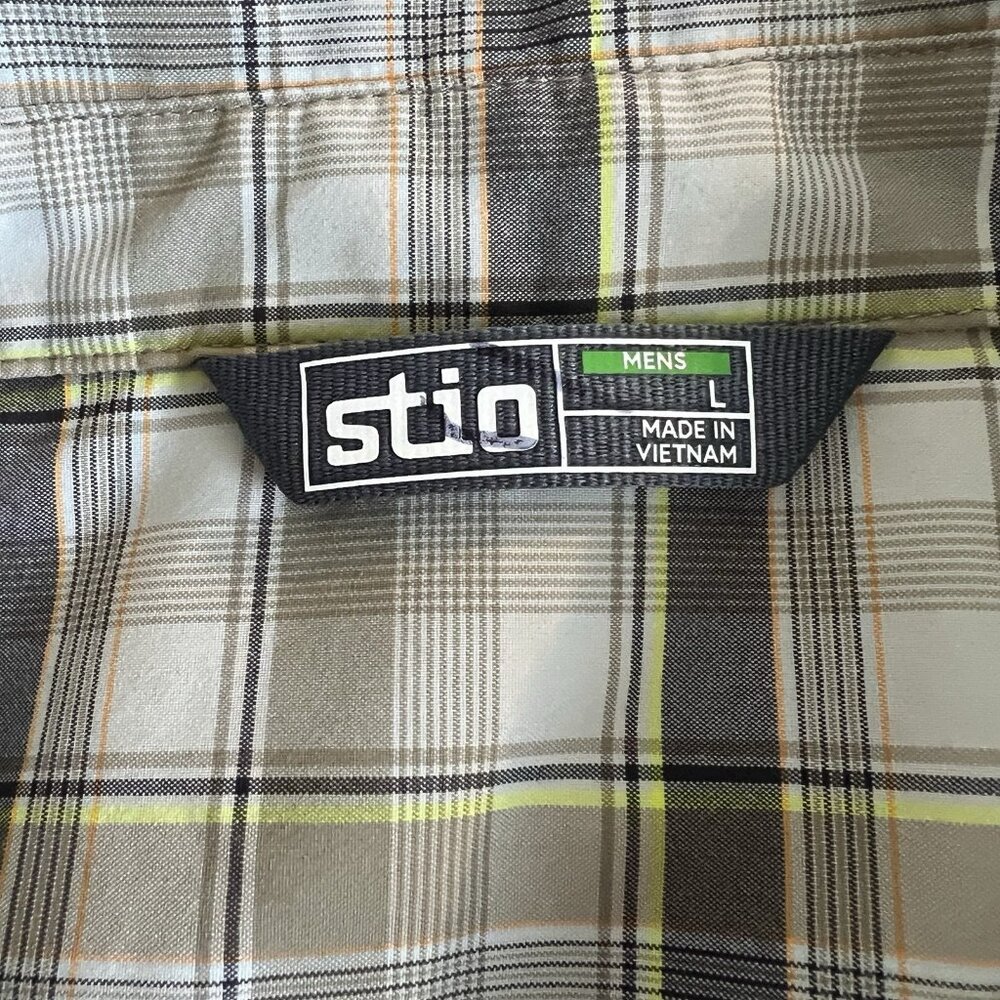 Stio Eddy Tech Shirt Mens Large Beige Plaid Long Sleeve Pearl Snap UPF 50+ - Picture 6 of 11